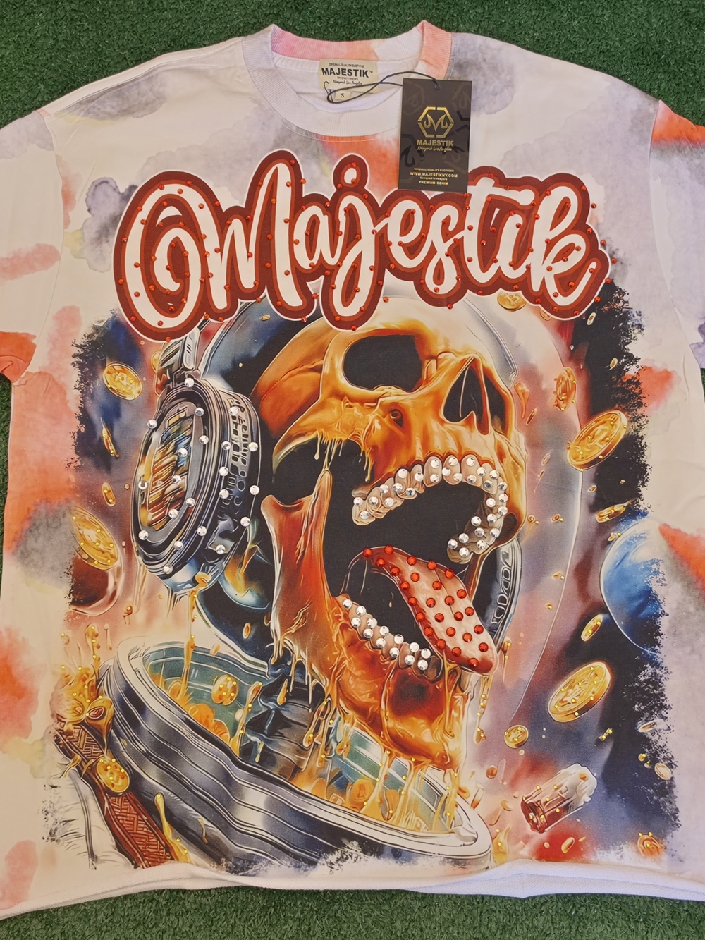 Men’s Tie-Dye Skull Graphic Tee - Orange & Red